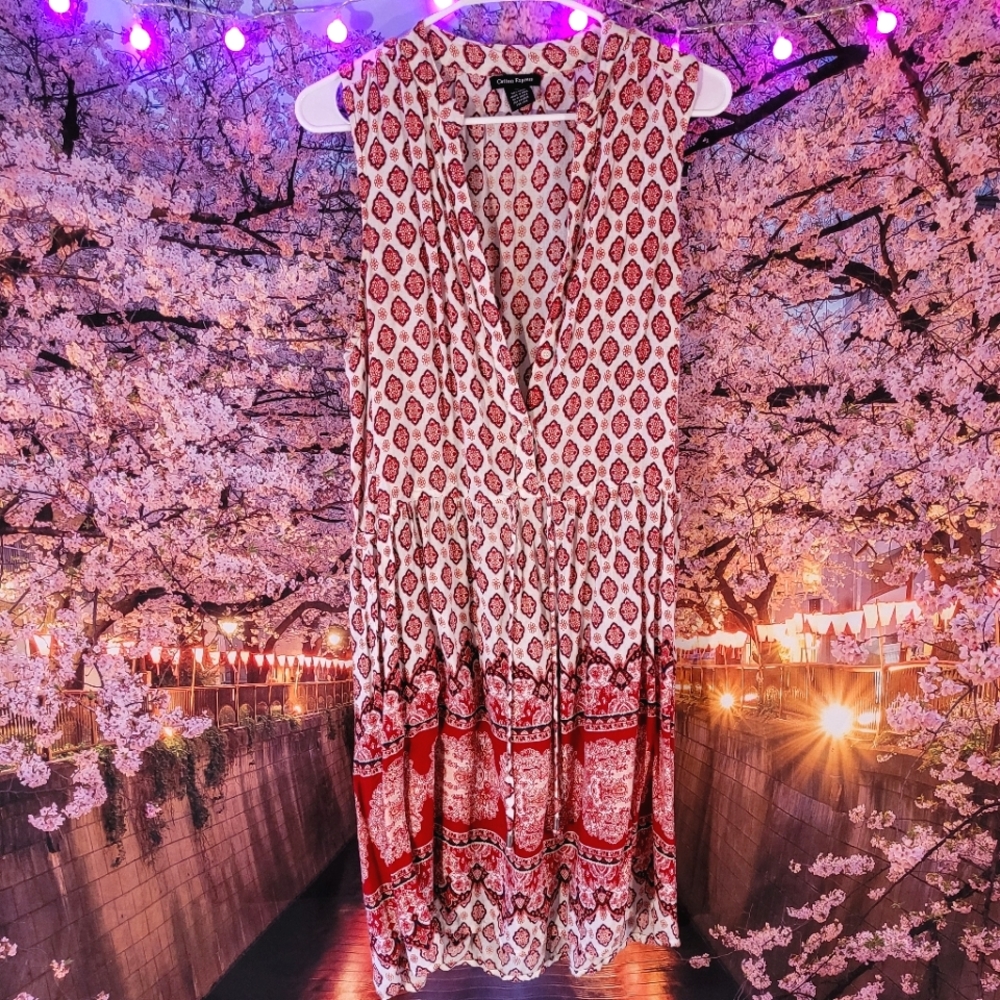 Bohemian, Red and Cream Dress